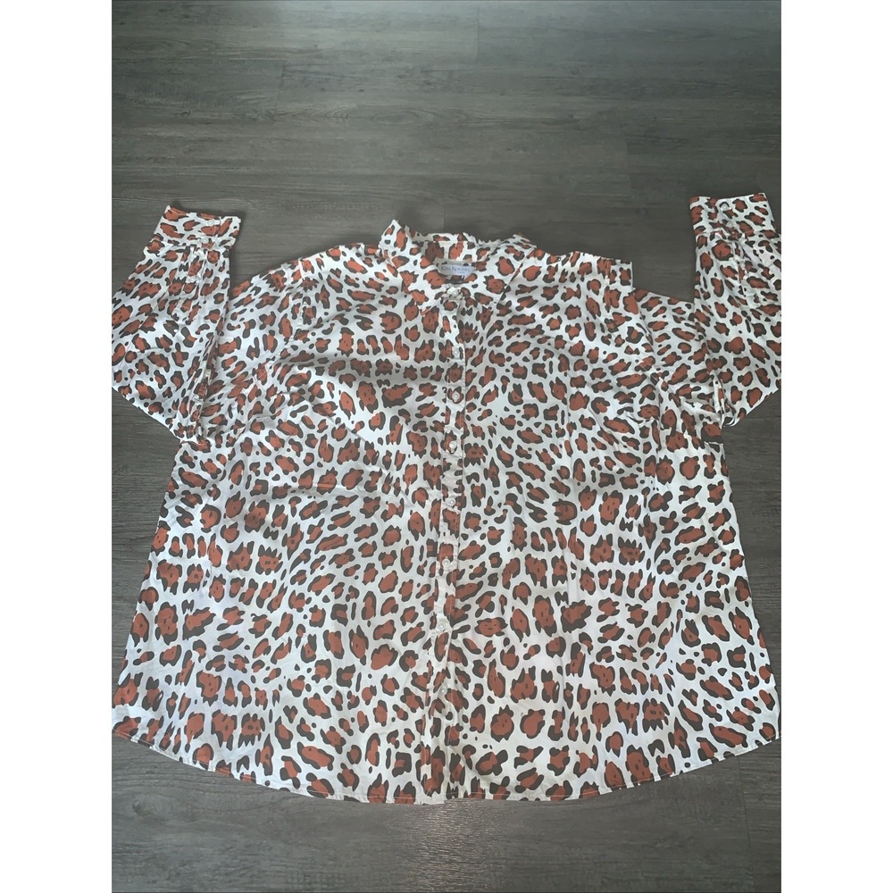 Kim Rogers Curvy Button Up Shirt 3X Multicolored Animal Print Easy Care Cotton